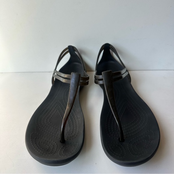 Crocs Isabella Women's Size 8 Black, Jelly T-Strap Iconic Comfort Sandals- Rare - Picture 1 of 9